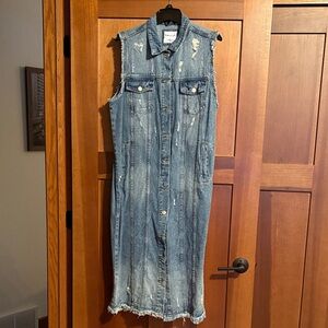 Highway Jeans Distressed Denim Sleeveless Long Vest